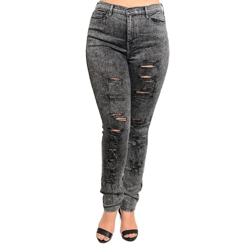 BLEU JEANS Women's Distressed Skinny-Leg Jeans Mineral Washed Size 3XL